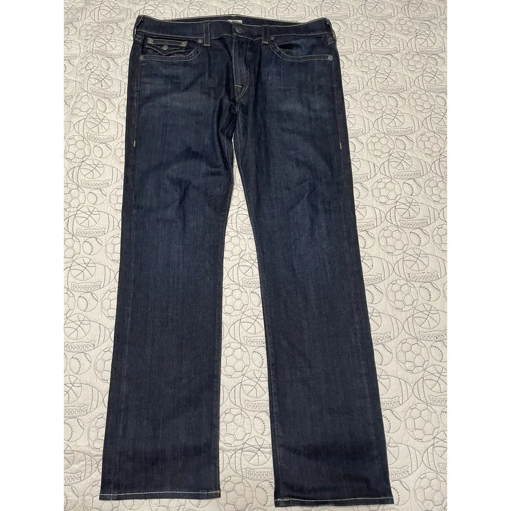 True Religion Mens Ricky Relaxed Straight Jeans Flap Pockets Size 40 x 35